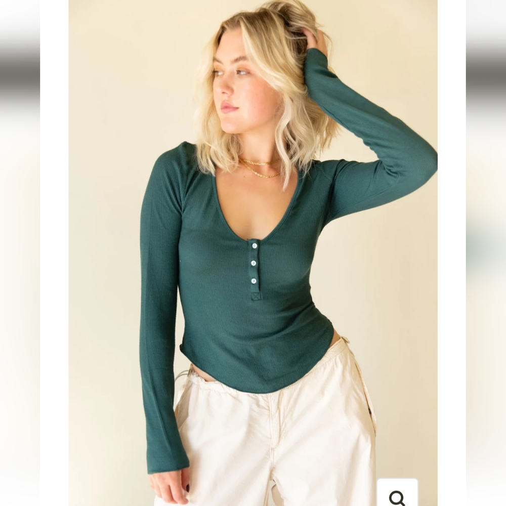 NWT Free People Keep it Basic long sleeve top in Teal XS